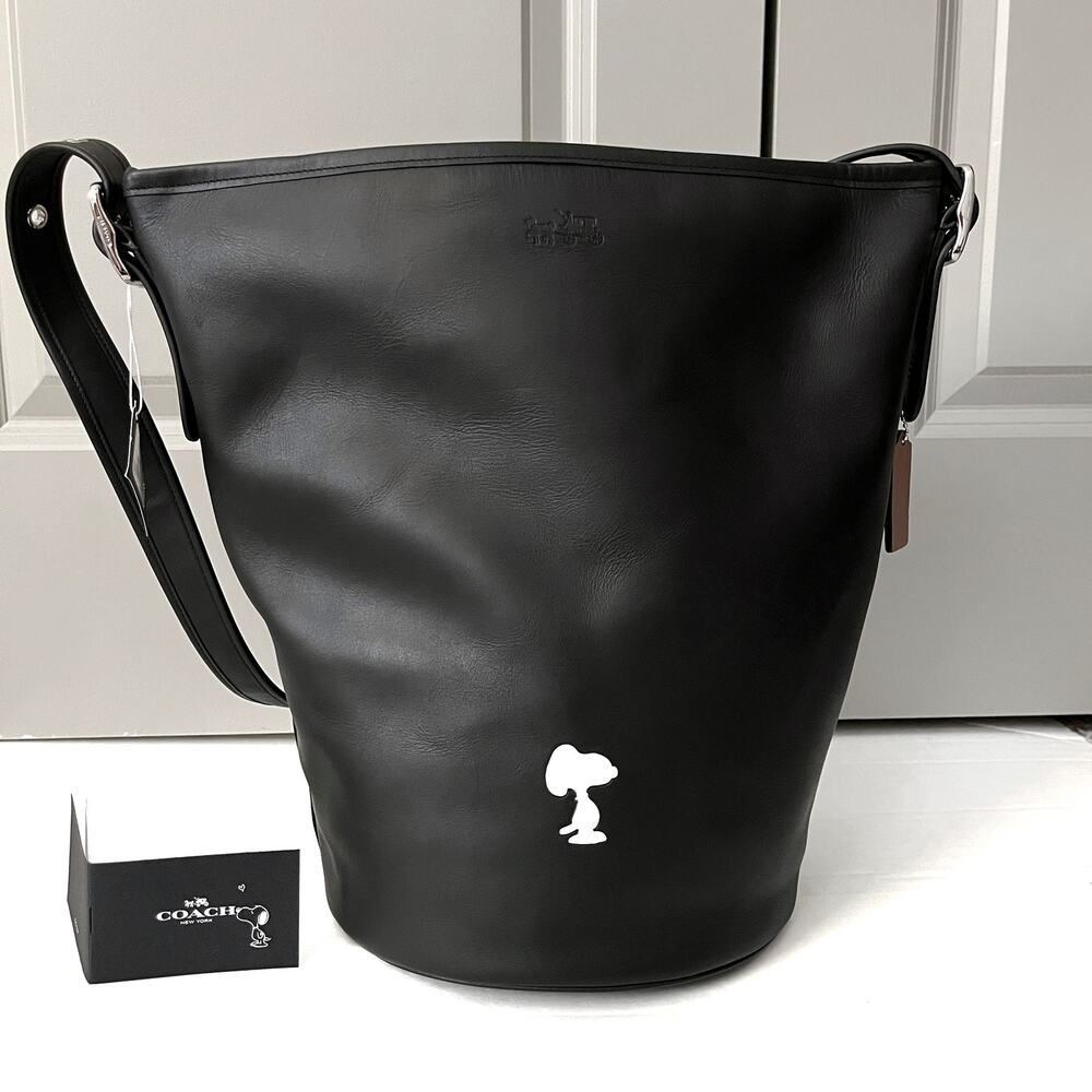 Coach Peanuts Snoopy Bleecker Duffle - Black Leather Crossbody Shoulder Limited